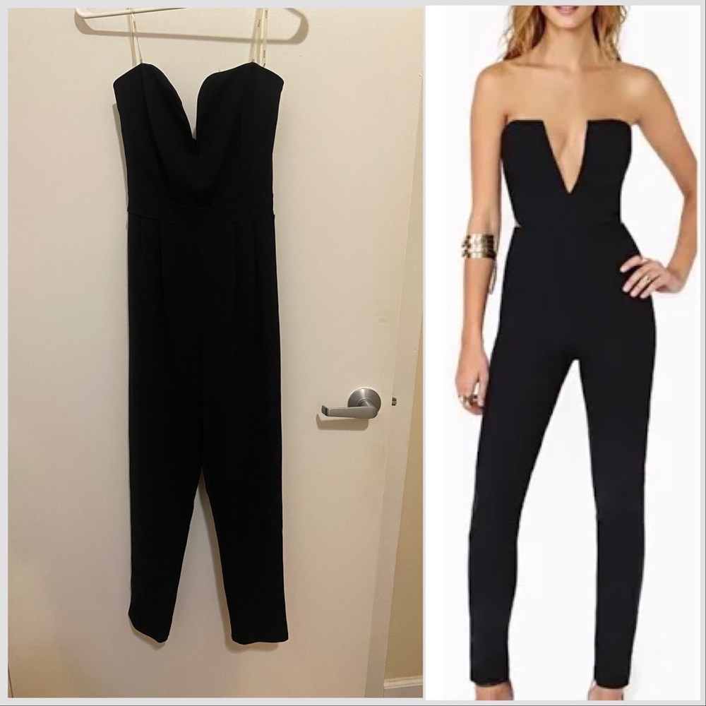 Deep plunging neckline jumpsuit